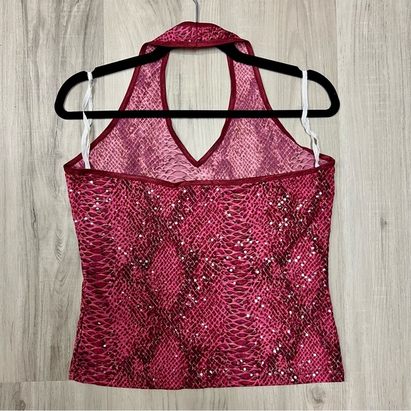 Forever 21 pink sparkly snakeskin halter top vintage y2k. Sz L stretchy. NWOT - Picture 11 of 13